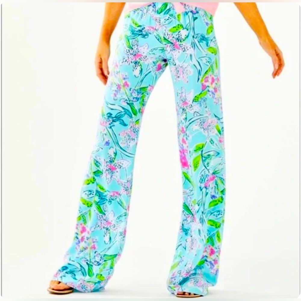 Lilly Pulitzer Bali Blue Bal Harbour Sway This Way Palazzo Pants, Size Small